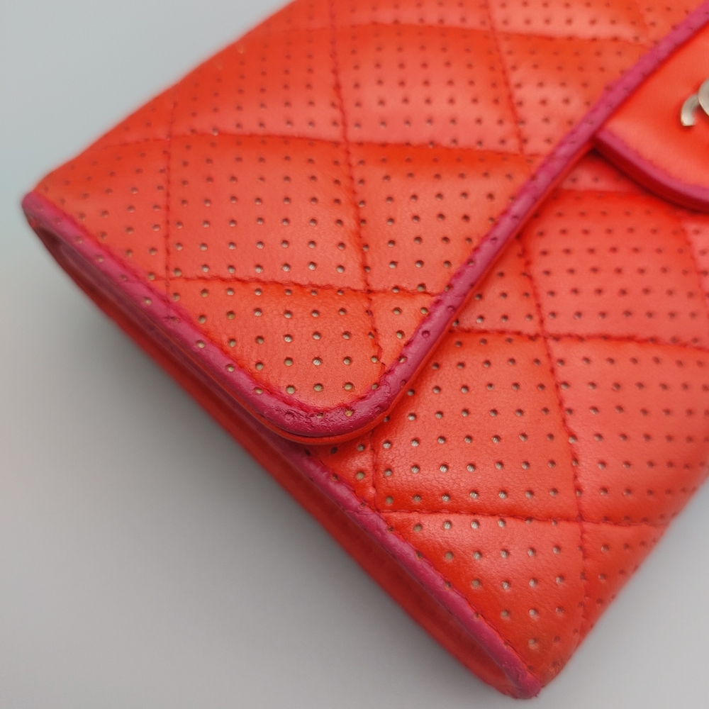 🌺Chanel Quilted Perforated Coral Red Leather Wallet/Clutch🌺 - Picture 6 of 16